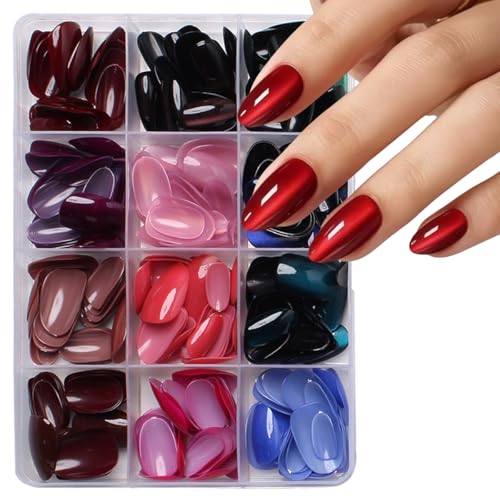 288Pcs Cat Eye Press on Nails Short Almond Fake Nails 12 Color Glitter False Nails Shiny Acrylic Glossy Glue on Nails Gradient Stick on Nail for Women Manicure - color: Style 12