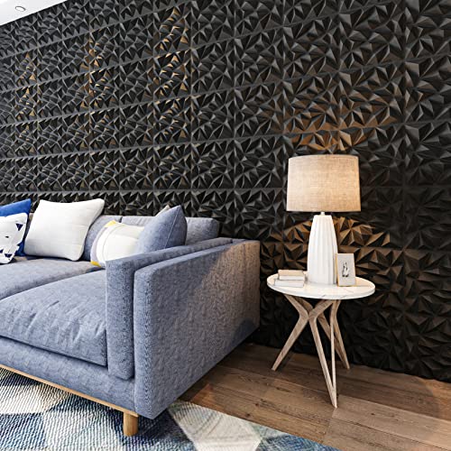 Art3dwallpanels 33 Pack 3D Wall Panels, Black PVC | Modern Raised 3D Wall Tiles, Waterproof Fireproof, 33 Sheets Large Pack, Easy DIY Mount for Residential Commercial Wall - color: Black