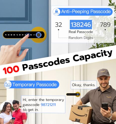 Anweller Fingerprint Door Handle Lock, Smart Keyless Entry with App