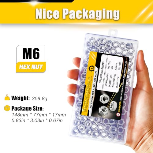 M6 Hex Nuts 160Pcs 304 Stainless Steel A2-70 Rustproof Metric - size: Metric M6;160pcs