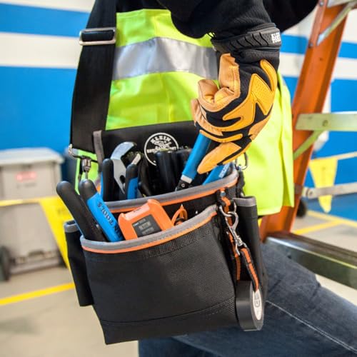 Klein Tools 5243 Tradesman Pro Tool Pouch with Padded Shoulder Strap, Reinforced Bottoms and Electrical Tape Thong, 15-Pocket - style: 15-Pocket Pouch