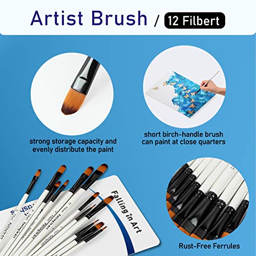 Falling in Art 12 PCS Professional Filbert Paint Brushes Set - size: 12 Pcs Filbert Nylon
