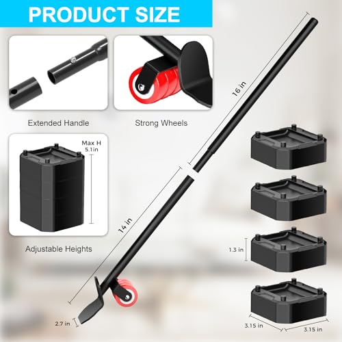 LOYAL TIGER Heavy Furniture Lifter Tool Set with 4 Raise Blocks,Red - color: Red