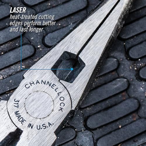 Channellock 317 8-Inch Long Nose Plier with Side Cutter | Needle Nose Pliers with Knife and Anvil - Style Side Cutter | Crosshatch Jaw Forged from High Carbon Steel for Maximum Grip on Materials | Specially Coated for Rust Prevention | Comfort Grips , Blu