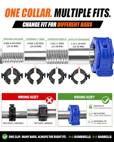 MAXRICH Ultra-Thin 1-Inch Barbell Clamps, Quick Release Weight Clips for 23–30mm Bars, Secure Barbell Collars for Home Gym - color: Blue
