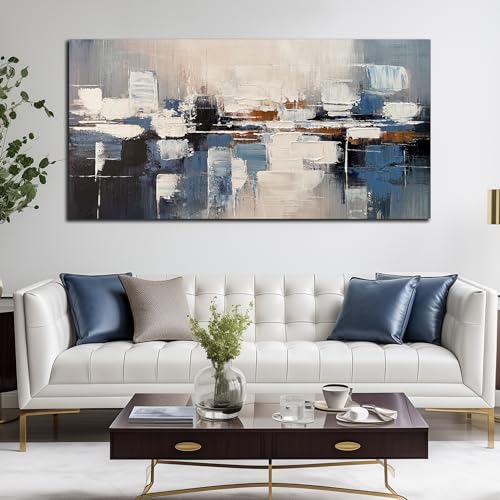 AUUZAIUA Abstract Canvas Wall Art Blue and White Oil Painting 29x58 Inch - size: 29"L x 58"W