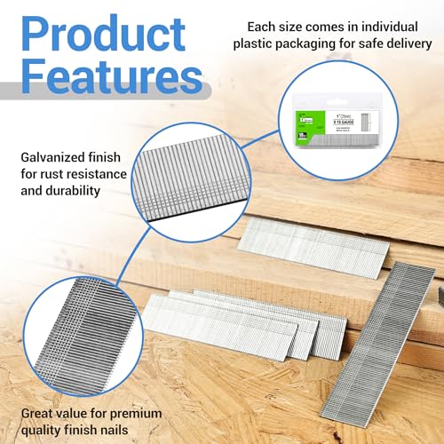 meite 18 Gauge 1-Inch Galvanized Brad Nail Ideal for Trims, Molding, Woodworking for Pneumatic, Electric Brad Nailer Gun (1,000 Counts) - size: 1"