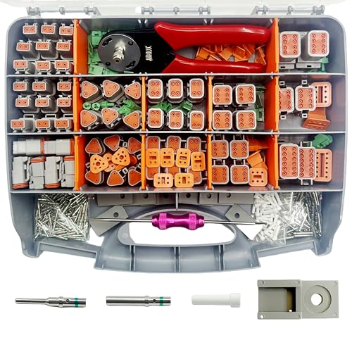 449Pcs DT Deutsch Connector Kit,2 3 4 6 8 12 Pin Waterproof Automotive Electrical Connectors with Deutsch Crimping Tool,DT Connector Removal Tool,Size 16 Solid Contacts