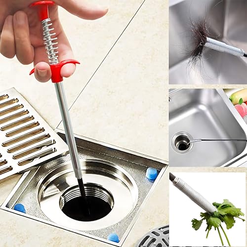 Flexible Drain Clog Remover Tool, Extra Long Plumbing Snake Hair Catcher with 4-Prong Grabber Claw, Heavy-Duty Spring Reacher for Kitchen Sink, Bathroom Tub, Sewer & Dropped Items (63 inch) - color: 63 inch