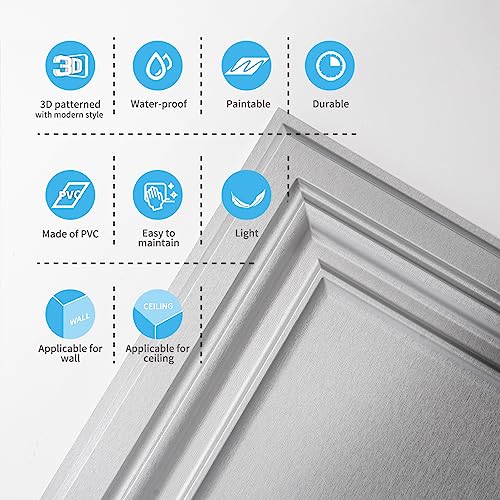 Art3d Paintable 3D Ceiling Tiles, 2 x 2 ft, 13-Pack, Argent Silver - color: Brushed Silver, size: 24"x24"