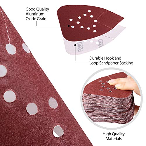 LotFancy 220 Grit Sanding Pads for Black and Decker Mouse Sanders, 50PCS Hook and Loop Sandpaper Sheets - 12 Hole Detail Palm Sander Sand Paper - size: 220 Grit