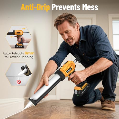Electric Caulking Gun, Cordless Caulk Gun with 2x 2.0Ah Batteries - color: Yellow