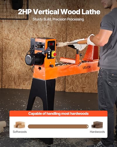 VEVOR 2 HP Wood Lathe, 18 x 40 Inches, 150–3200 RPM Variable Speed, Brushless DC Motor, Cast Iron Body, Tool Rest - size: 16" x 40"-2 HP