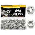 M4 Hex Nuts 320Pcs 304 Stainless Steel A2-70 Rustproof Metric - size: Metric M4;320pcs