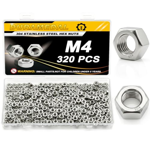M4 Hex Nuts 320Pcs 304 Stainless Steel A2-70 Rustproof Metric - size: Metric M4;320pcs