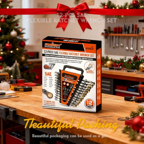 HORUSDY 12-Piece SAE Flex-Head Ratcheting Wrench Set with Organizer | 1/4” to 7/8“ Ratchet Combination Wrenches Set | 72-Teeth | Chrome Vanadium Steel - style: 12-Piece SAE Flex-Head Ratcheting - Pro