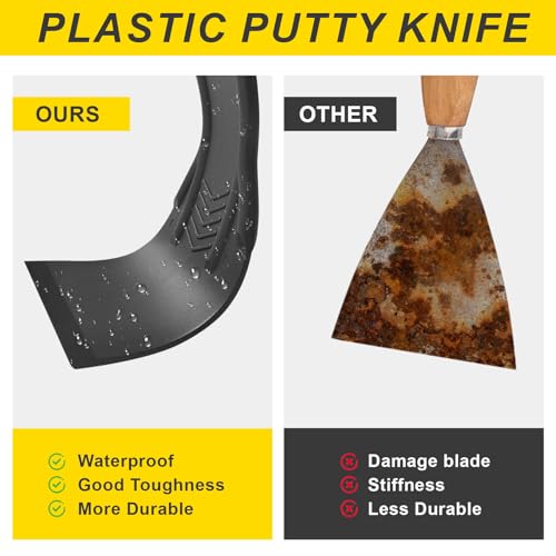 15 Pack Plastic Putty Knife Set - 12 Flexible Plastic Paint Scraper Tool and 3 Detail Scraper Tool for Spackling, Repairing Drywall, Removing Wallpaper, Applying Mud or Plaster