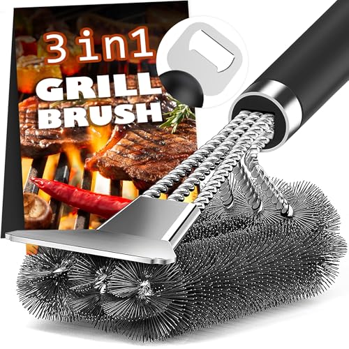 Grill Brush and Scraper-18 Adjustable Handle Safe BBQ Grill Brush for Outdoor Grill-Deep BBQ Clearning Brush wih Bottle Operner Extra Strong Grill Cleaner Accessories for Gas/Charcoal Grilling Grates
