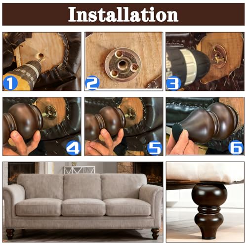 SHANJUE 6 Inch Sofa Legs Wood Round Furniture Feet for Dresser Couch, 4PC - size: 6 inch