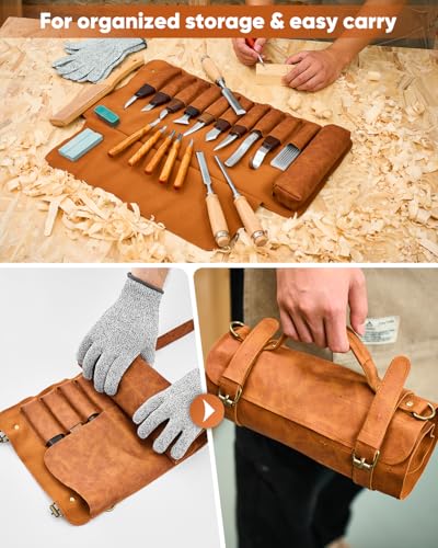 SakerNeo 25-Piece Wood Carving Kit Whittling Kit with Leather Storage Bag - color: Brown 25pcs