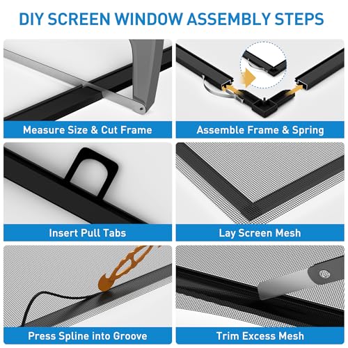 4 Pack Black Window Screen Frame Kit with Aluminum Frames Up to 46" X 46" - color: Black, size: 46 in X 46 in (4 Pack)