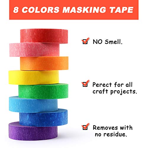 8 Rolls Colored Masking Tape Rainbow Painters Tape, 0.6 Inch x 16 Yard - color: Bright