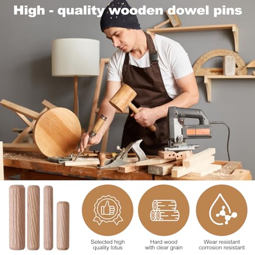 150Pcs Wooden Dowel Pins Kit 3/8" x 1-1/2 Inch Small Fluted Wood Dowels Pegs Hardwood Pin for Furniture Woodworking Crafts, Furniture, Door, DIY - size: 10mm x 40mm - 150PCS