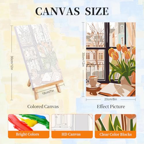 4 Pack Paint by Numbers Kit for Adults with Frame, Window Scenery & Flower - color: OP4FUS2510-02