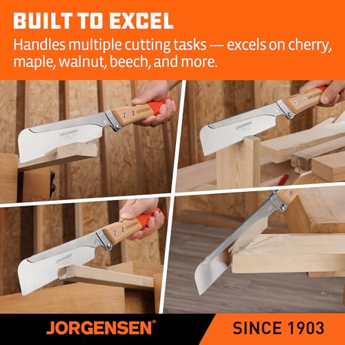 JORGENSEN Japanese Pull Saw, 6 Inch Pro Folding Dovetail Saw with Beech Wood Long handle, SK5 Steel Blade Tool-less Quick Change, 21TPI Cross Cut Woodworking Handsaw for Hardwood, Softwood - size: 6 Inch
