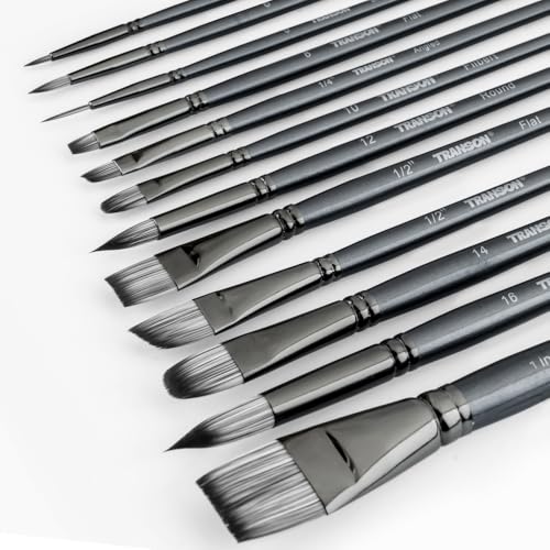 Transon Artist Paint Brush Set of 12 for Watercolor Acrylic Gouache Oil and Tempera Painting - size: Grey 12PCS