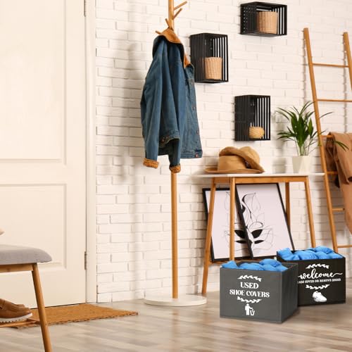 Suzile 200 Pcs Disposable Shoe Covers with 2 Pcs Box Open House Supplies Foldable Booties Shoe Covers Holder Storage Bin for House Indoor Guest Supplies, 10 x 10 x 8 Inch (Black,Gray,Blue) - color: Black,Gray,Blue