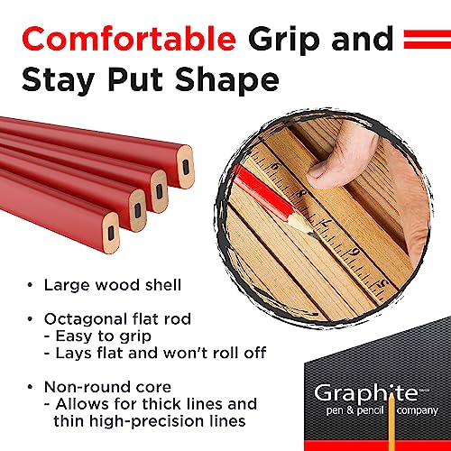 GRAPHITE Hard Lead Carpenter Pencils Bulk - (1) Pack of 12 Pieces Lumber Wooden Pencil #2 (HB) - Red - color: Red, size: 12 Count (Pack of 1)