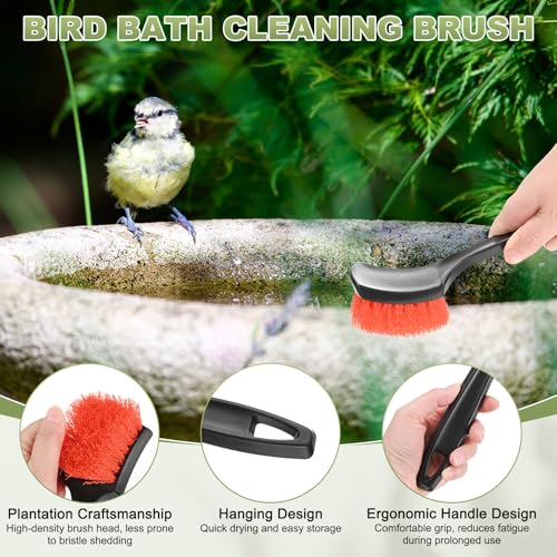 M METERXITY 2-Pack Bird Bath Cleaning Brush, 8.3 Inch Plastic Bird Bath Cleaner with Ergonomic Handle for Feeder/Fountain/Outdoor Cleaning, Utility Hard Stiff Bristle Scrub [Black, Red] - color: Black, Red