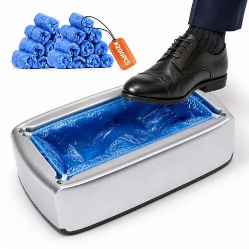Automatic Shoe Cover Dispenser with 200 PCS Disposable Boot Covers, Hands-Free Step-On Machine, No Electricity, Non-Slip & Reusable, Fits Most Sizes for Home Office Lab & Medical Use
