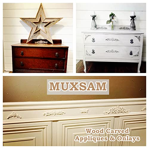 Wood Rose Appliques Onlays Set, 5Pcs Unpainted Decorative Carved Decals - size: Small