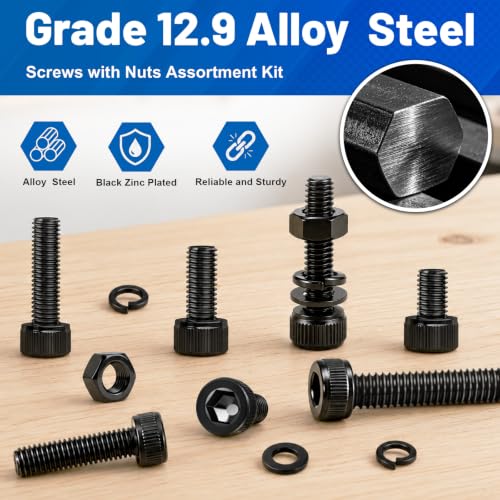 960Pcs M3 Hex Socket Bolts & Nut Kit 12.9 Steel for 3D Printer RC Car - size: G12.9 M3 960PCS