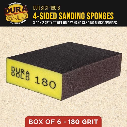 Dura-Gold 180 Grit 4-Sided Hand Sanding Block Sponges, 3.9" x 2.75" x 1" - style: 180 Grit