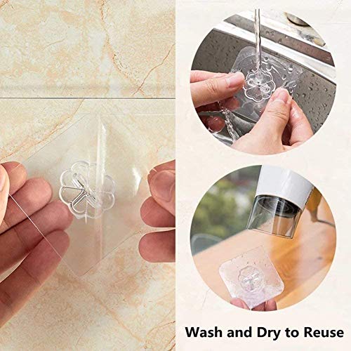 Transparent Adhesive Hooks 30 lb(Max), Waterproof & Oilproof Reusable Seamless Hooks, Heavy Duty Wall Hook for Kitchen Bathroom Office (20), (20hook), 2.36