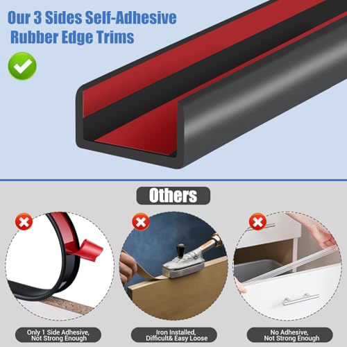 Rubber Edge Trim, 1-1/2 inches Self-Adhesive U Channel Edge Protector for Woods, Flexible U Shaped Peel and Stick Edge Banding, Edge Guard, Fit 1.5"(38mm), 10Ft, Black - size: Fit 1-1/2"- L10'