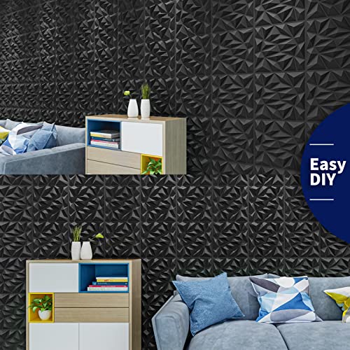 Art3dwallpanels 33 Pack 3D Wall Panels, Black PVC | Modern Raised 3D Wall Tiles, Waterproof Fireproof, 33 Sheets Large Pack, Easy DIY Mount for Residential Commercial Wall - color: Black