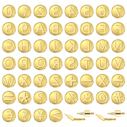 FUYGRCJ- 56Pcs Wood Burning Tip Set Letter Wood Burning Tool Including Alphabet Number Symbol Brass Alphabet Number Template for DIY Embossing Carving Craft Wood Burning