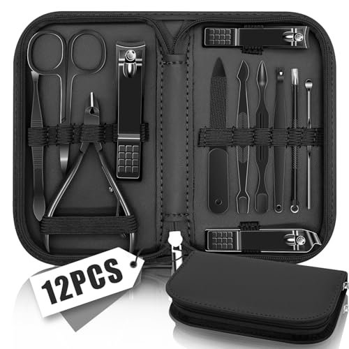 Manicure Set Nail Clipper Kit Pedicure Manicure Kit 12 In 1 Professional Pedicure Set Women Mens Personal Care Set with Travel Case Black - color: black