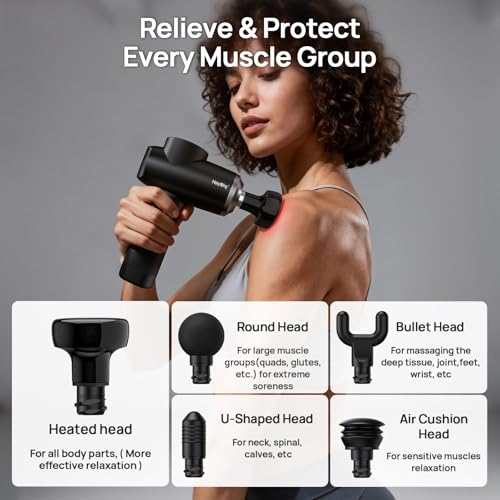 HEYCHY Massage Gun Deep Tissue, 6 Heads Muscle Massager Heat Therapy - color: Gloss Black