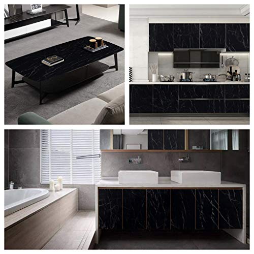 Arthome Black Marble,17"x120" Inches Peel and Stick Wallpaper, Black Marble Contact Paper Self-Adhesive and Removable Vinyl Wallpaper Waterproof Contact Paper for Cabinets Countertops Wall Covering - color: Black Marble, size: 17" x 120"