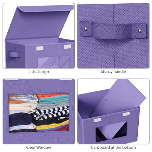 Univivi Fabric Foldable Storage Bins with Lids, 4 Pack, Purple - color: Purple