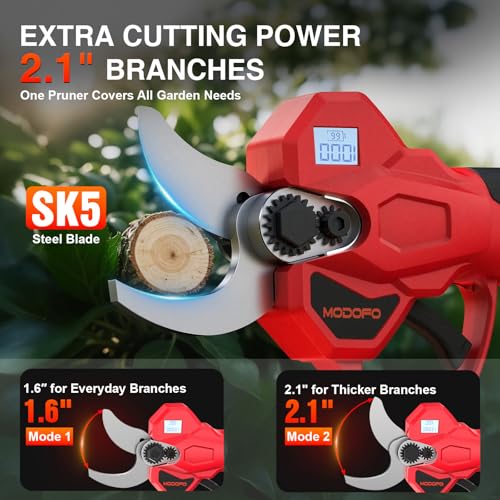 Electric Pruning Shears, Upgraded 2.1" Cutting Garden Shears with LCD Display, Brushless Motor Cordless Power Pruner with 2.0 Ah*2 Batteries for Garden Tree Pruner Branch - style: 2.1" red