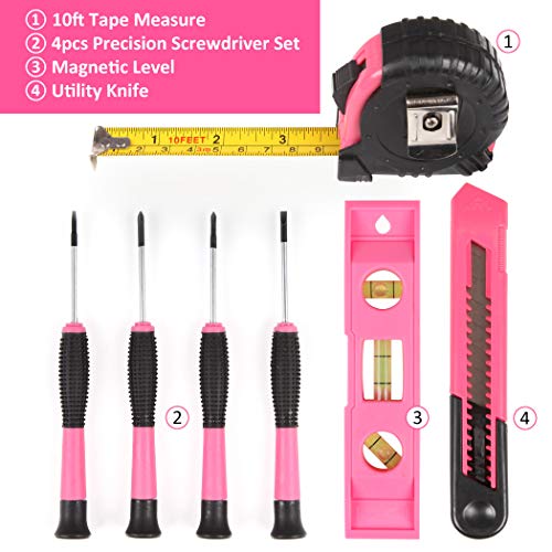 CARTMAN 52-Piece Pink Hand Tool Set, Home Repair Kit With Round Carry Pouch