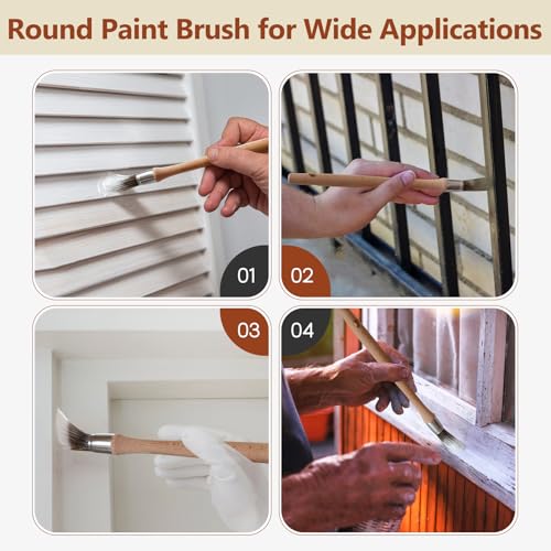 Trim Paint Brush, 0.6", 3 Pcs Round Brushes for Walls, Touch Up | Trim Painting Tool for Detail Areas, Corners and House Wall Edges, Small Cut-in Brushes with Ergonomic Wooden Handles - size: 0.6 Inch Round, 3 Pack