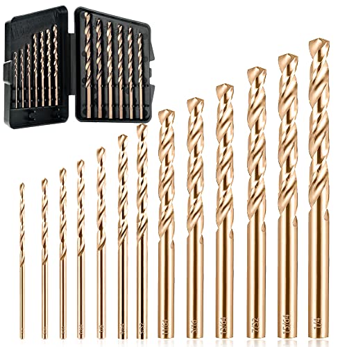 M35 Cobalt Drill Bit Set, 13-Piece, 1/16-1/4 Inch for Metal - size: 1/16-1/4 inch - 13 PCS - Right Hand