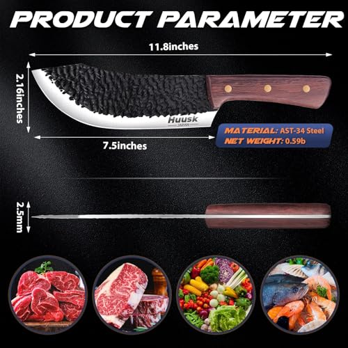 Huusk Butcher Knife for Meat Cutting with Sheath, Cool Gifts for Men - size: 7.5"